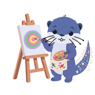 Halo the otter painting colorful circles on an easel